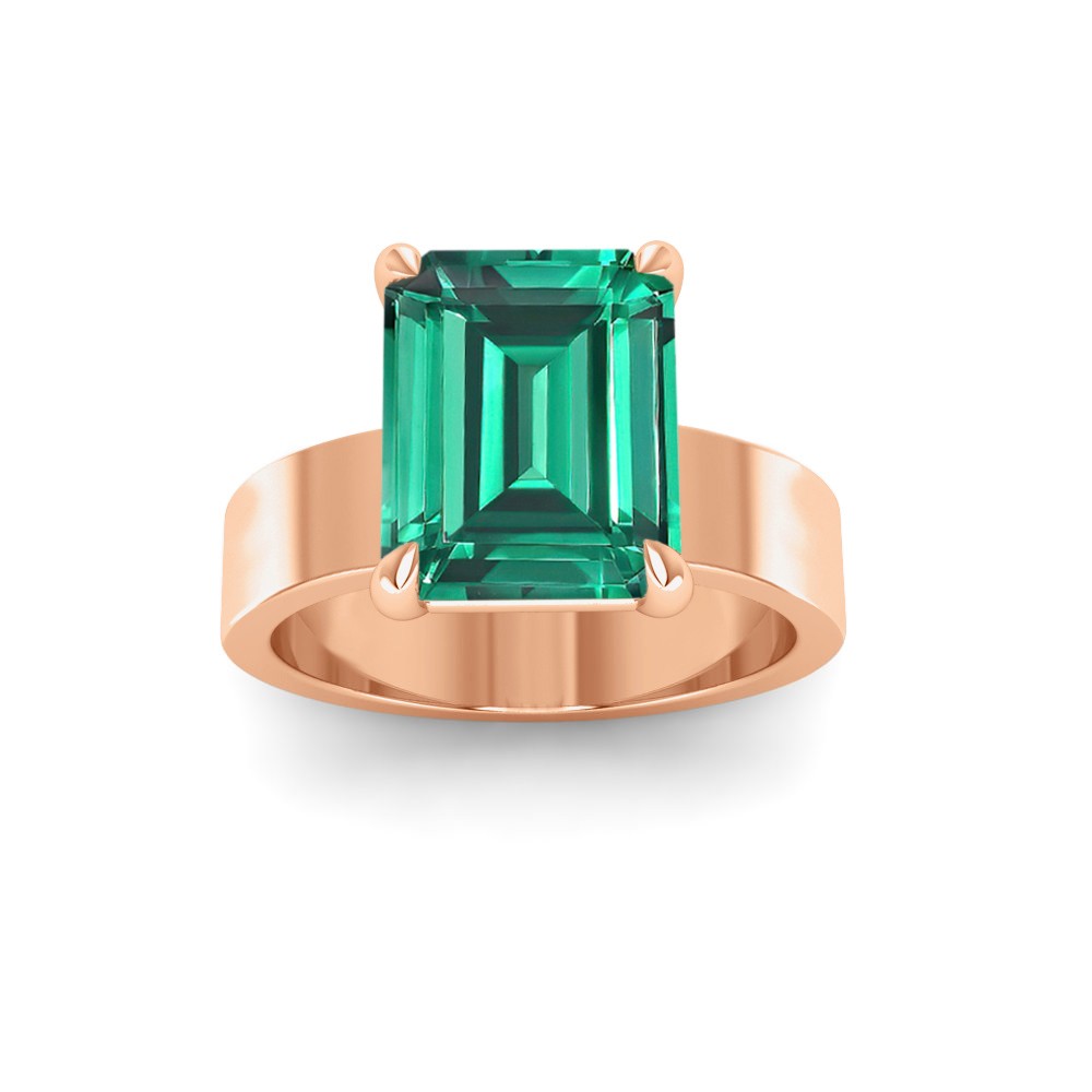 5 Ct Emerald Cut Emerald Wide Band Solitaire Engagement Ring