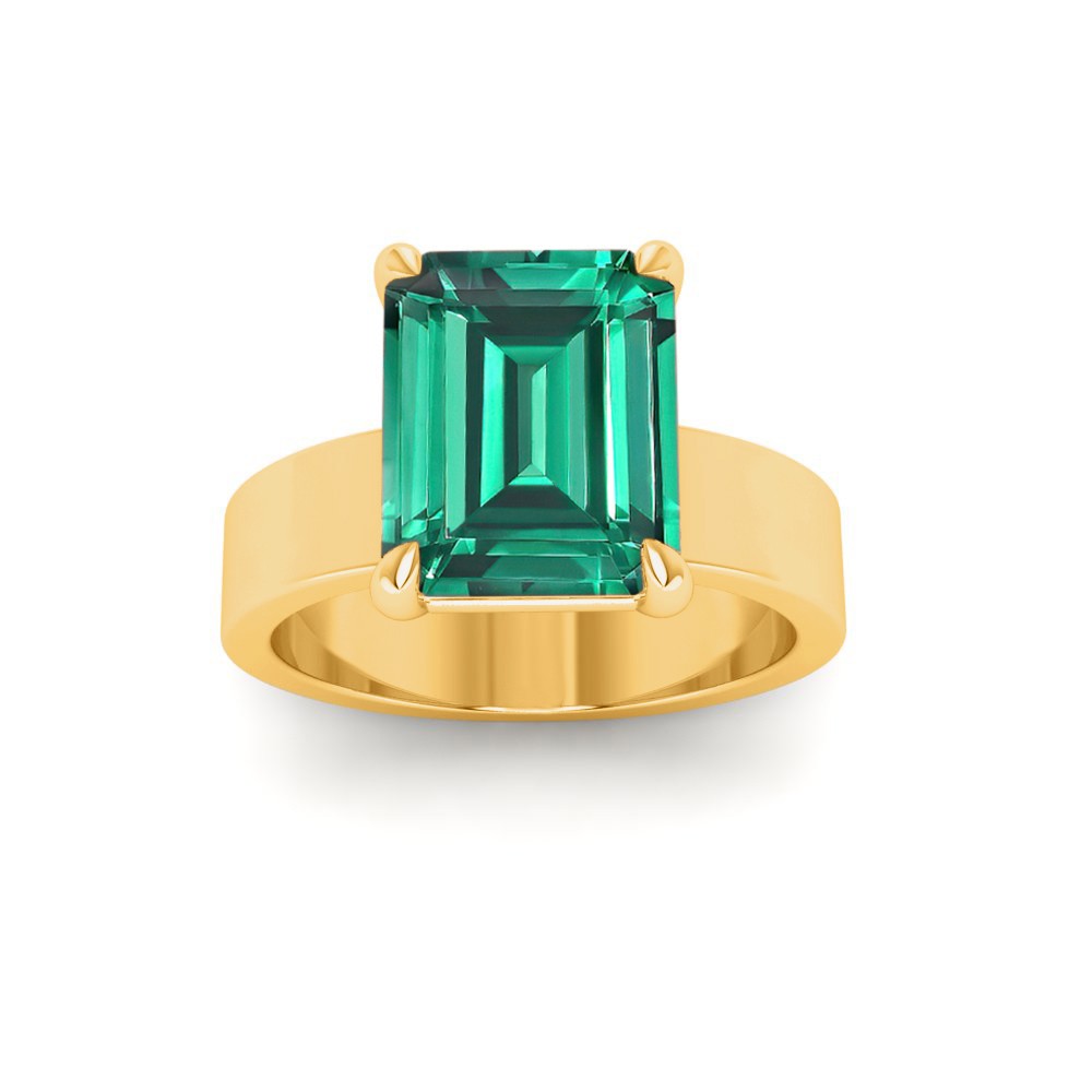 5 Ct Emerald Cut Emerald Wide Band Solitaire Engagement Ring