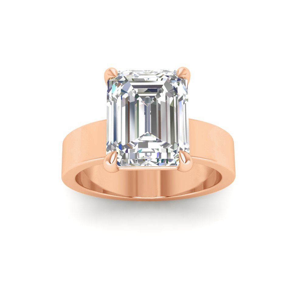4 Ct Emerald Moissanite Wide Band Solitaire Engagement Ring