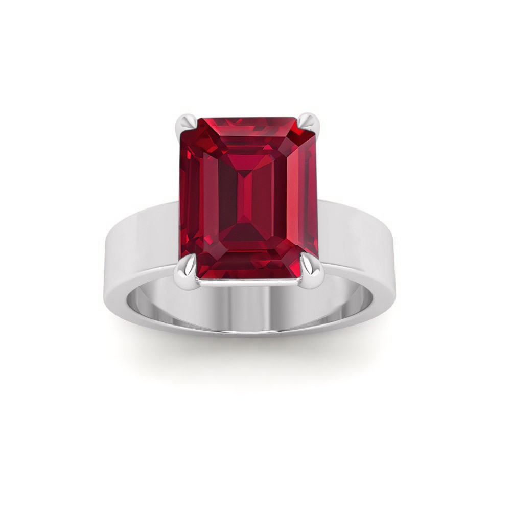 5 Ct Emerald Cut Ruby Wide Band Solitaire Engagement Ring
