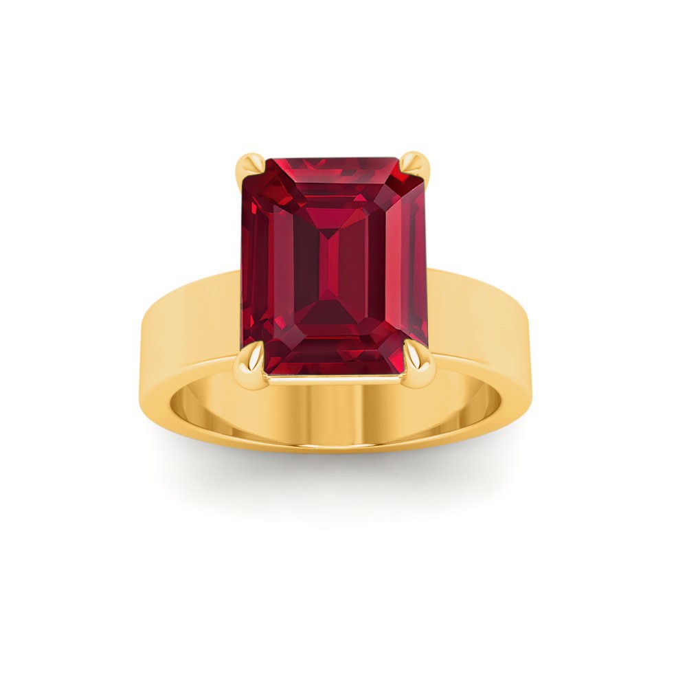 5 Ct Emerald Cut Ruby Wide Band Solitaire Engagement Ring