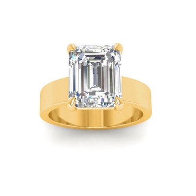 5 Ct Emerald Lab Diamond Wide Band Solitaire Engagement Ring