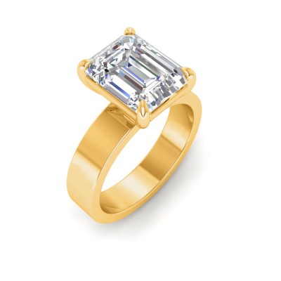 5 Ct Emerald Lab Diamond Wide Band Solitaire Engagement Ring