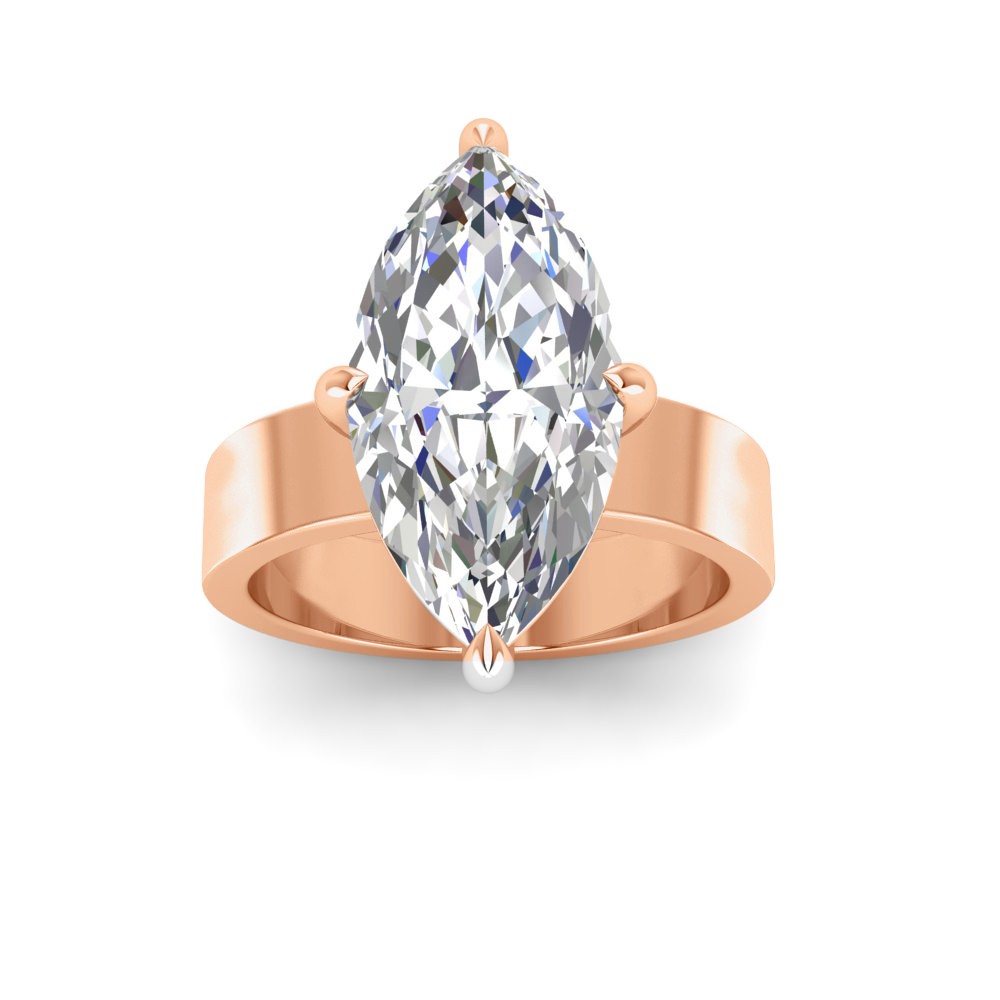 2 Ct Marquise Moissanite Wide Band Solitaire Engagement Ring