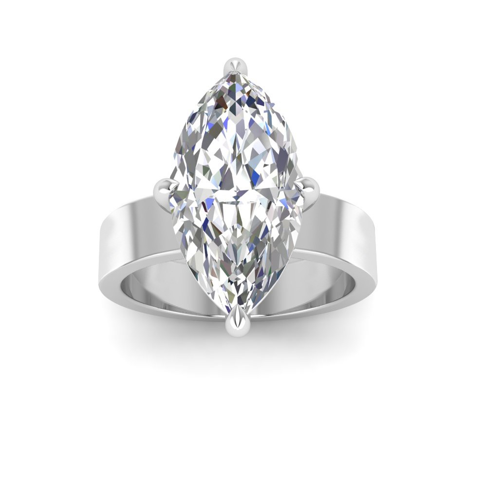 4 Ct Marquise Lab Diamond Wide Band Solitaire Engagement Ring