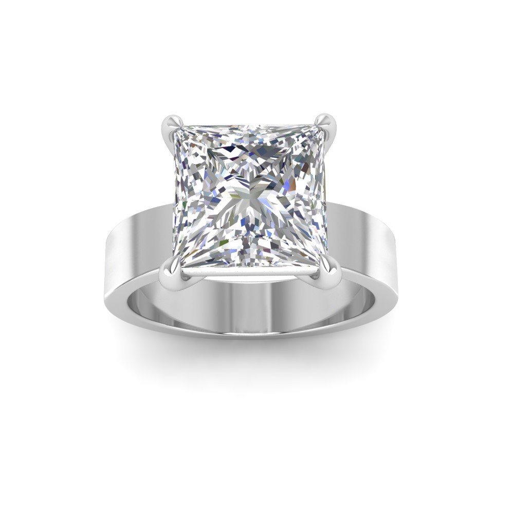 3 Ct Princess Lab Diamond Wide Band Solitaire Engagement Ring