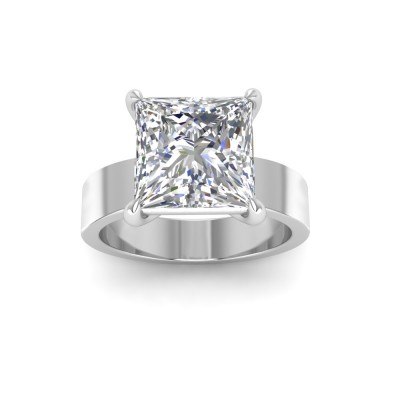 2 Ct Princess Lab Diamond Wide Band Solitaire Engagement Ring