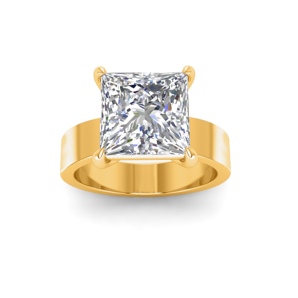 4 Ct Princess Lab Diamond Wide Band Solitaire Engagement Ring