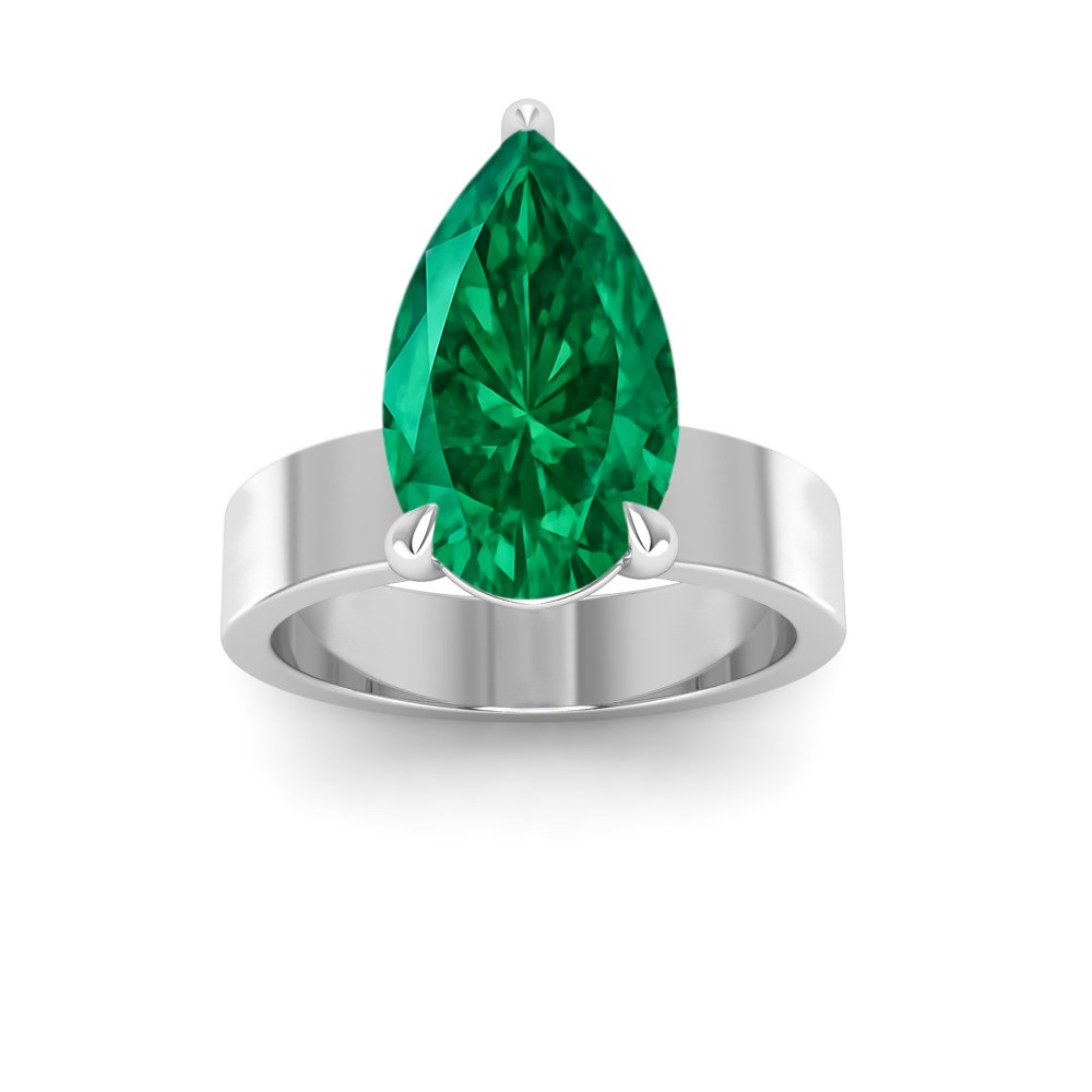5 Ct Pear Emerald Wide Band Solitaire Engagement Ring
