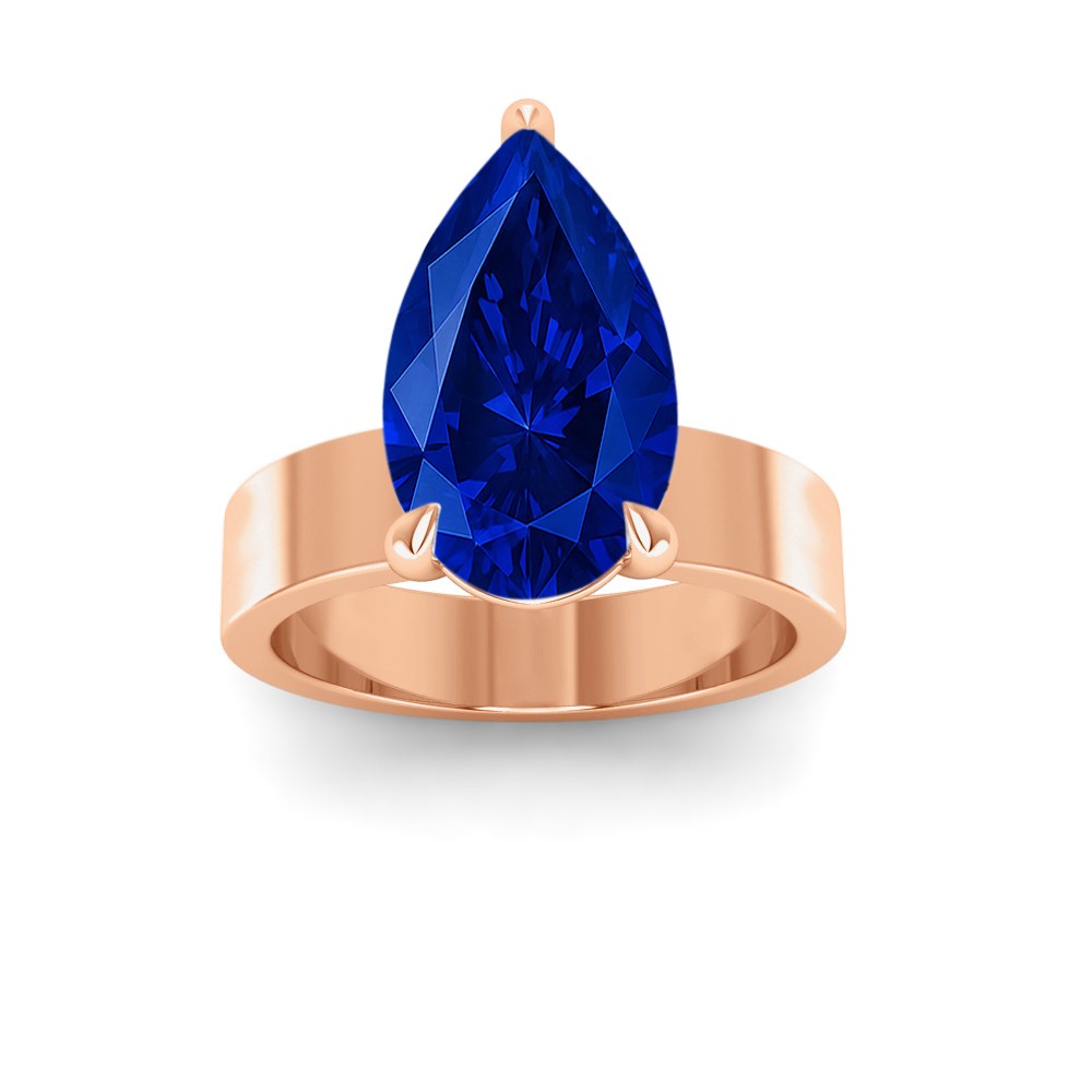 5 Ct Pear Sapphire Wide Band Solitaire Engagement Ring