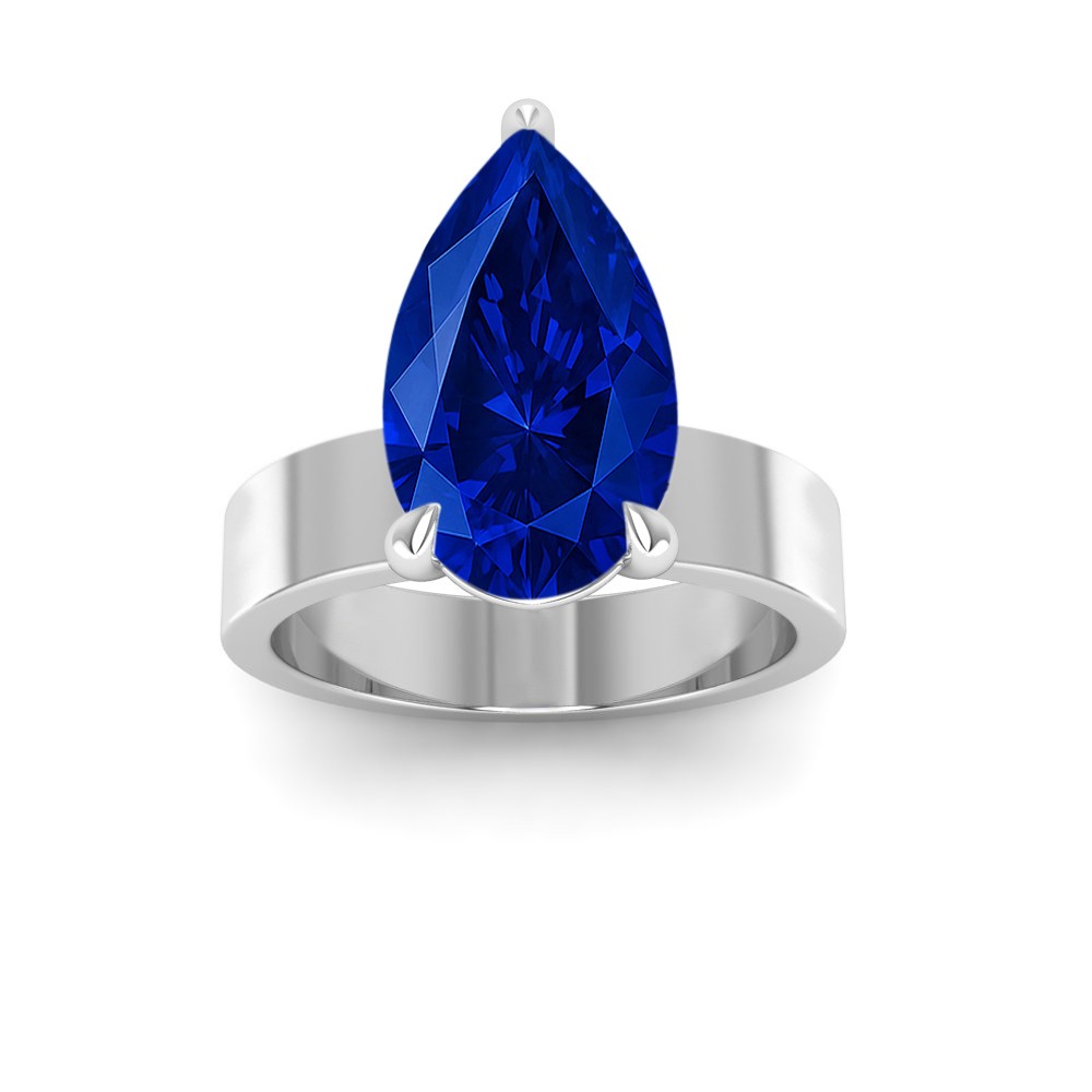 5 Ct Pear Sapphire Wide Band Solitaire Engagement Ring