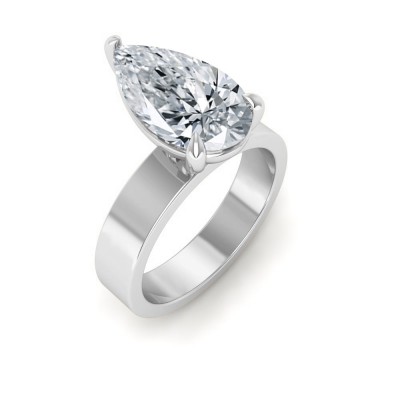 2 Ct Pear Colorless Lab Diamond Wide Band Solitaire Engagement Ring