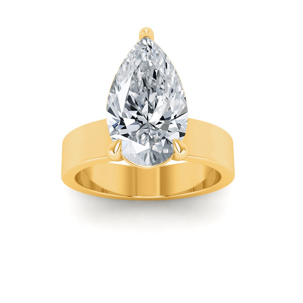 2 Ct Pear Moissanite Wide Band Solitaire Engagement Ring