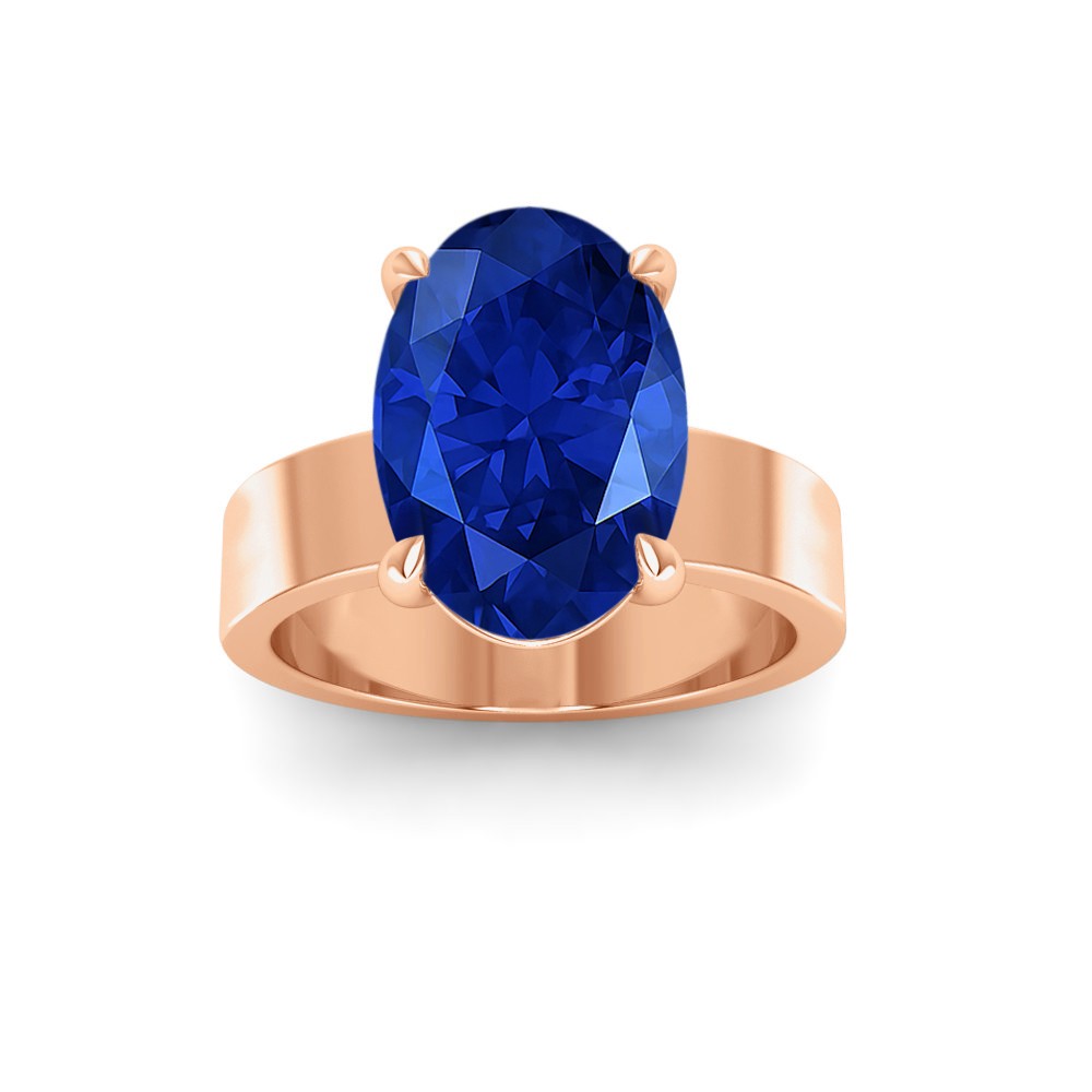5 Ct Oval Sapphire Wide Band Solitaire Engagement Ring