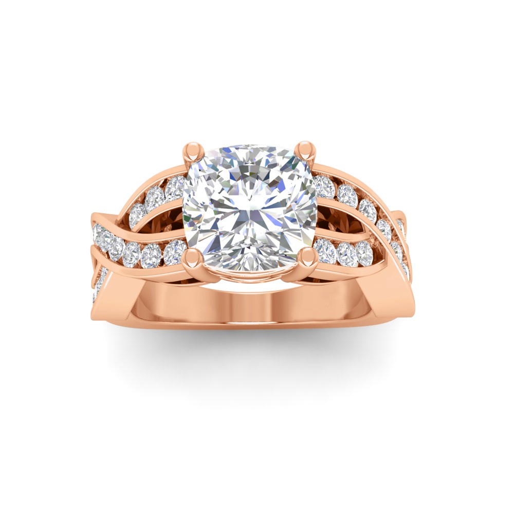 5 Ct Cushion Moissanite & .74 Ctw Wide Twisted Vine Engagement Ring
