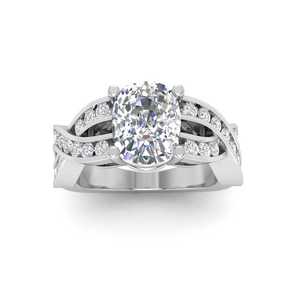 4 Ct Elongated Cushion Moissanite & .74 Ctw Wide Twisted Vine Engagement Ring
