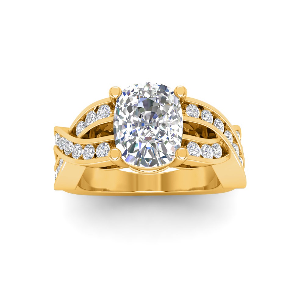 2 Ct Elongated Cushion Lab Diamond & .74 Ctw Wide Twisted Vine Engagement Ring