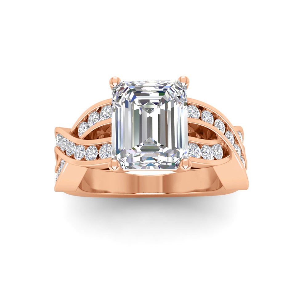 6 Ct Emerald Colorless Lab Diamond & .74 Ctw Wide Twisted Vine Engagement Ring