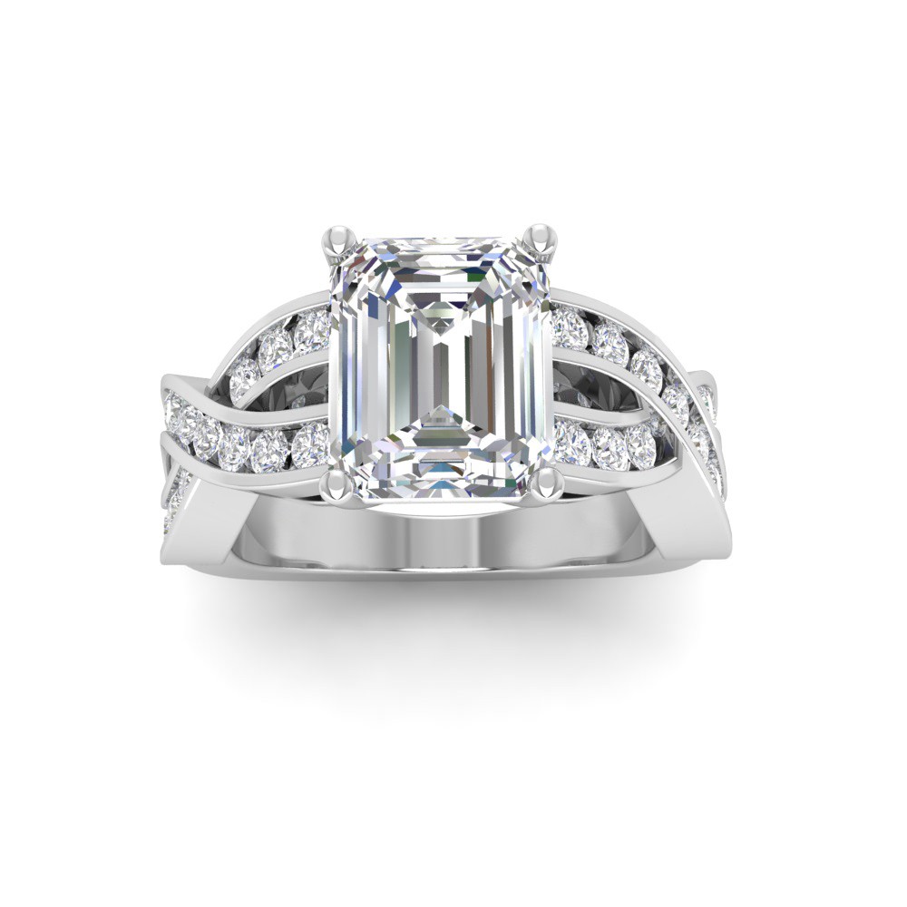 2.5 Ct Emerald Colorless Lab Diamond & .74 Ctw Wide Twisted Vine Engagement Ring
