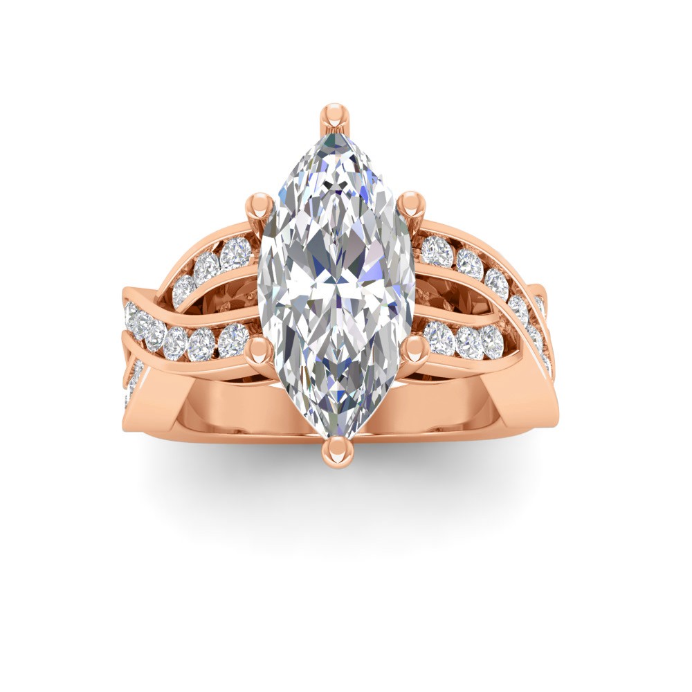 2 Ct Marquise Lab Diamond & .74 Ctw Wide Twisted Vine Engagement Ring