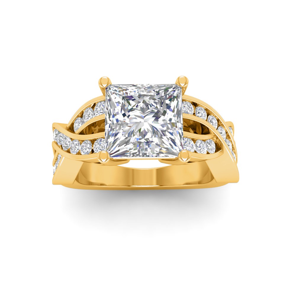 3 Ct Princess Lab Diamond & .74 Ctw Wide Twisted Vine Engagement Ring
