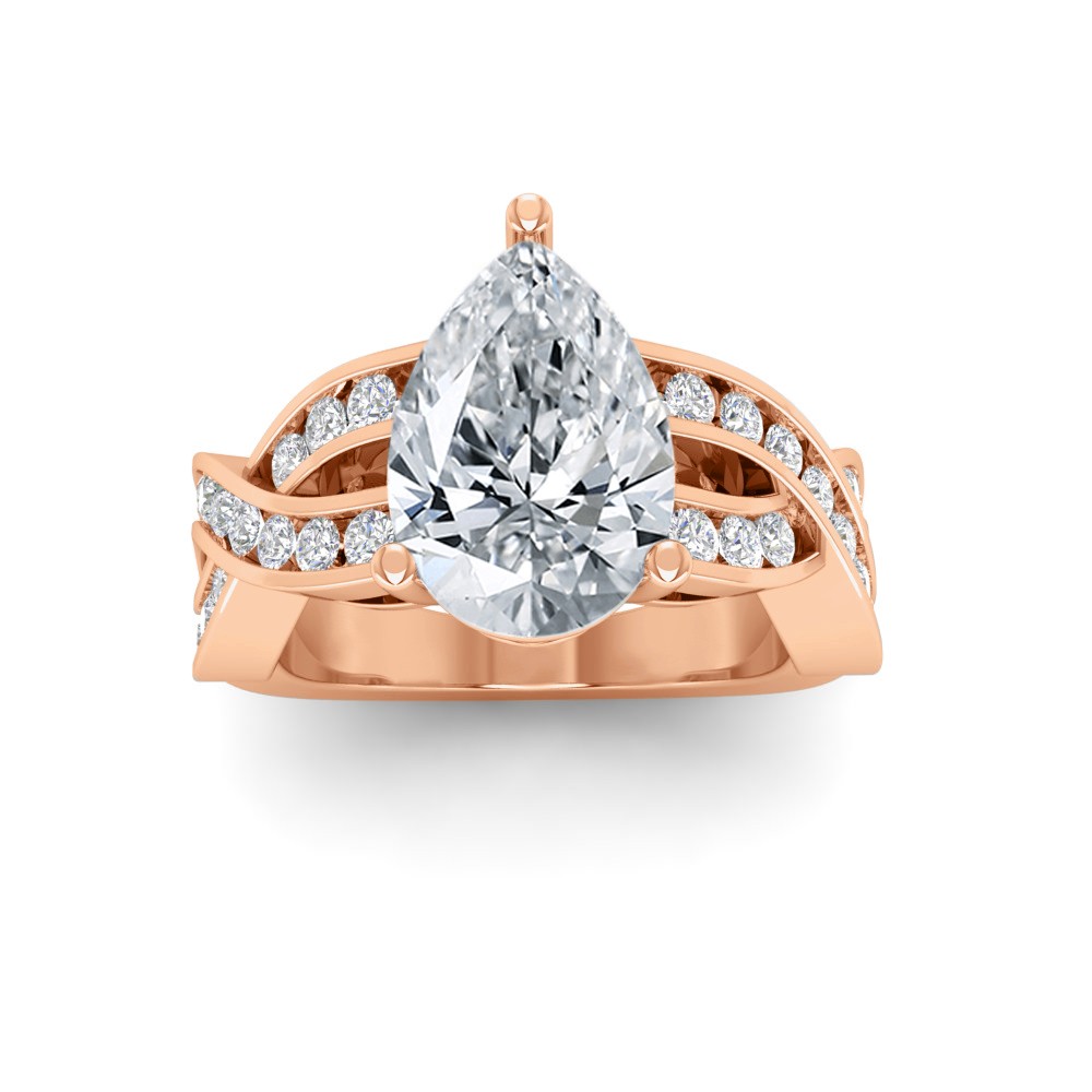 4 Ct Pear Moissanite & .74 Ctw Wide Twisted Vine Engagement Ring