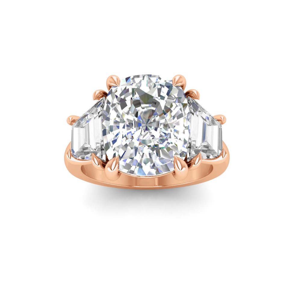 5 Ct Elongated Cushion Colorless Lab Diamond Trapezoid Three Stone Engagement Ring