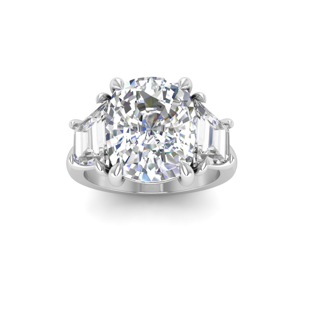 5 Ct Elongated Cushion Colorless Lab Diamond Trapezoid Three Stone Engagement Ring