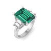 5 Ct Emerald Cut Emerald & Lab Diamond Trapezoid Three Stone Engagement Ring