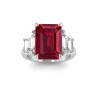 5 Ct Oval Ruby & Lab Diamond Trapezoid Three Stone Engagement Ring