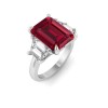 5 Ct Oval Ruby & Lab Diamond Trapezoid Three Stone Engagement Ring