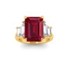 5 Ct Emerald Cut Ruby & Lab Diamond Trapezoid Three Stone Engagement Ring