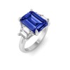 5 Ct Oval Sapphire & Lab Diamond Trapezoid Three Stone Engagement Ring