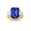 5 Ct Emerald Cut Sapphire & Lab Diamond Trapezoid Three Stone Engagement Ring