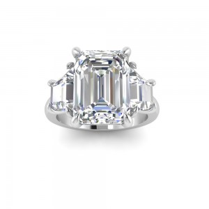 5 Ct Emerald Colorless Lab Diamond Trapezoid Three Stone Engagement Ring