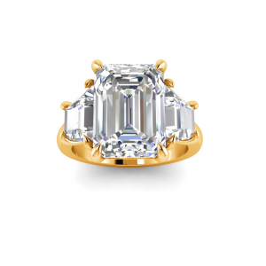 5 Ct Emerald Colorless Lab Diamond Trapezoid Three Stone Engagement Ring