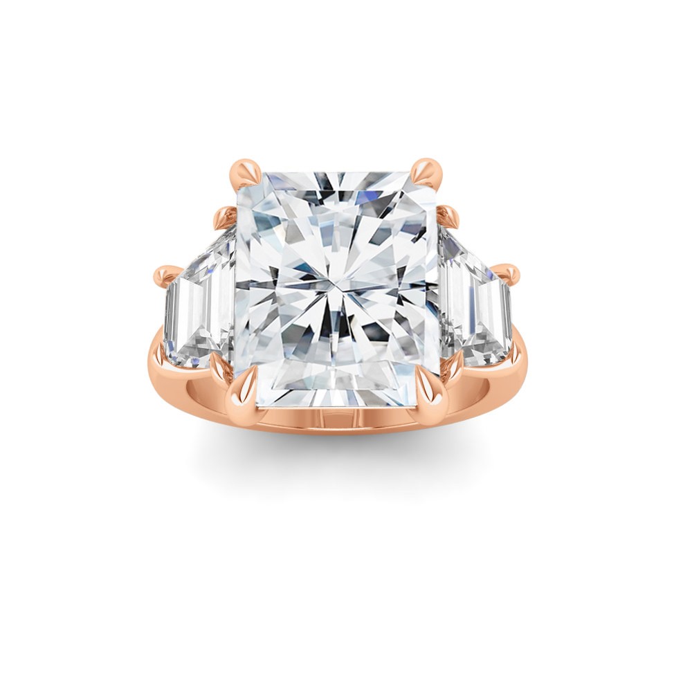 5 Ct Radiant Colorless Lab Diamond Trapezoid Three Stone Engagement Ring