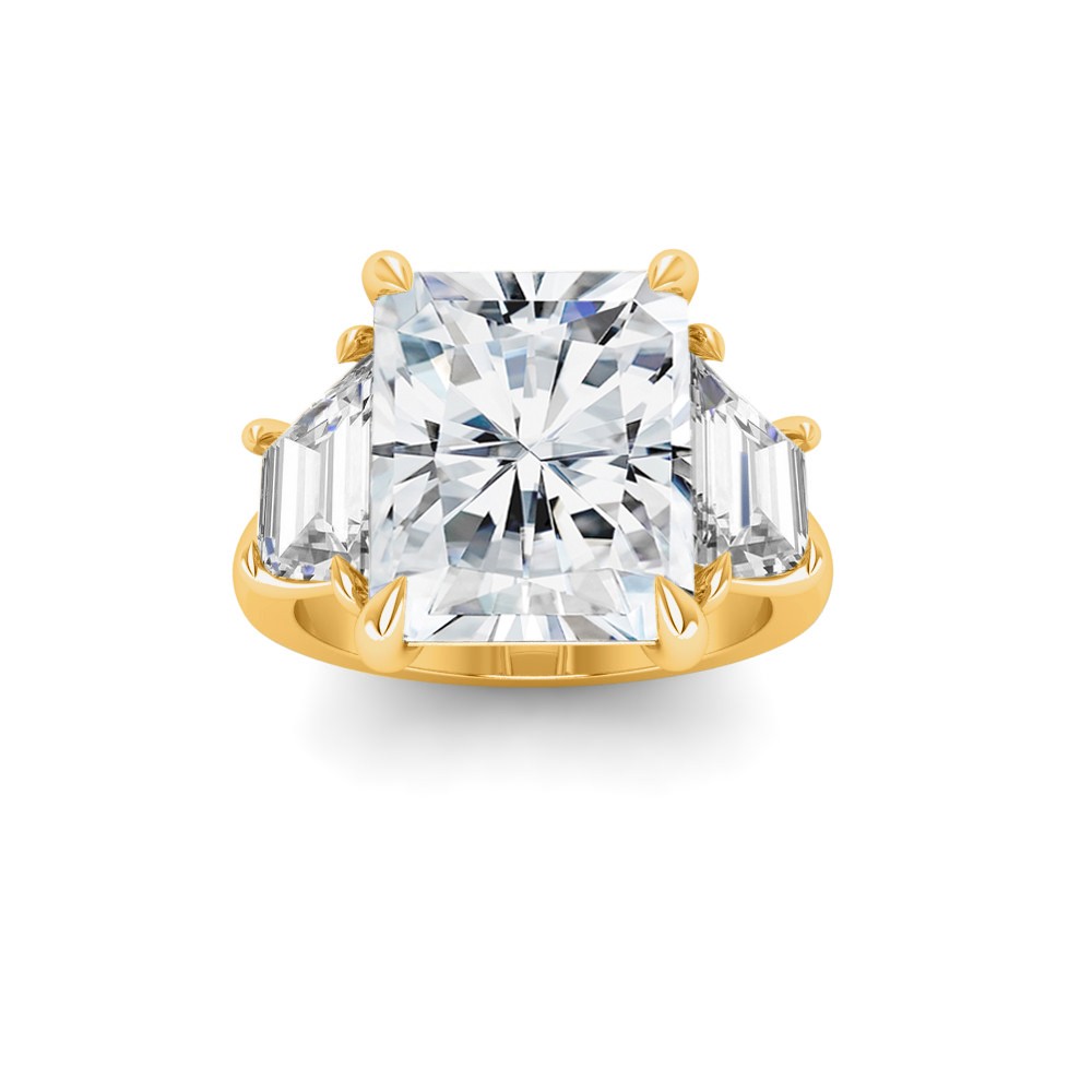 5 Ct Radiant Colorless Lab Diamond Trapezoid Three Stone Engagement Ring