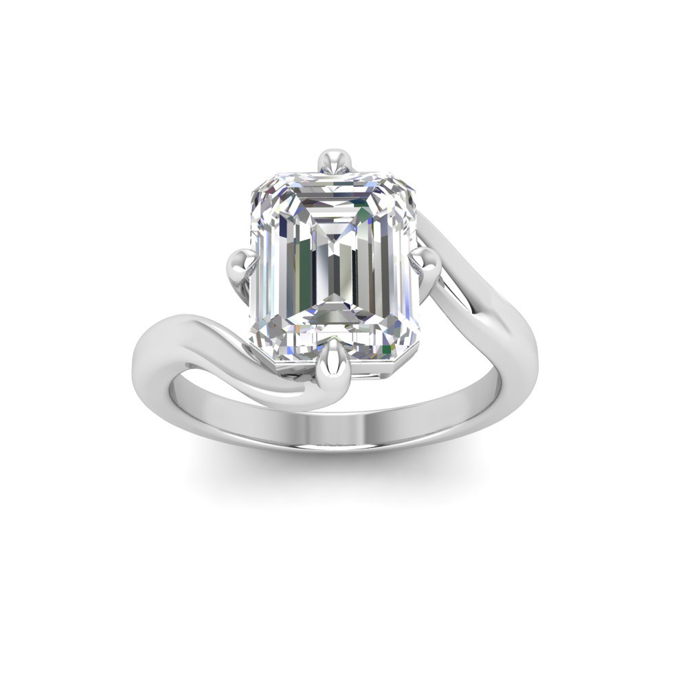 5 Ct Emerald Colorless Lab Diamond Curved Wave Engagement Ring