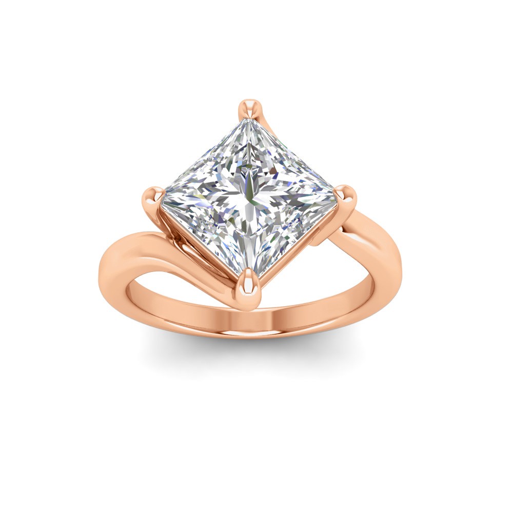 4 Ct Princess Lab Diamond Curved Wave Engagement Ring