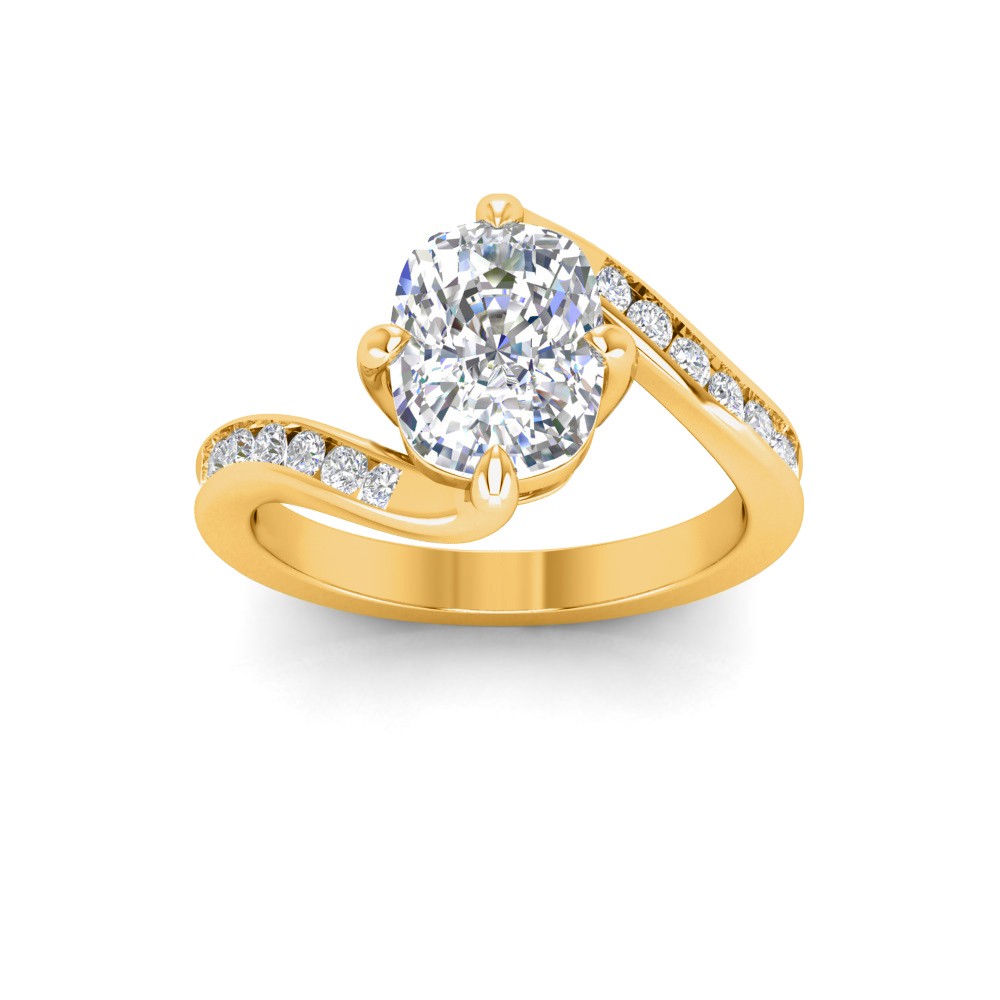 3 Ct Elongated Cushion Lab Diamond & .35 Ctw Curved Wave Pavé Engagement Ring