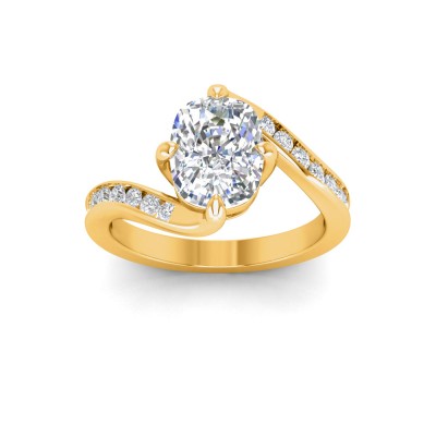 3 Ct Elongated Cushion Lab Diamond & .35 Ctw Curved Wave Pavé Engagement Ring