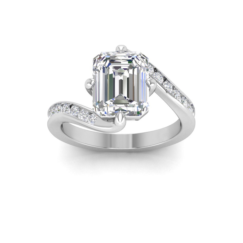 5 Ct Emerald Lab Diamond & .35 Ctw Curved Wave Pavé Engagement Ring