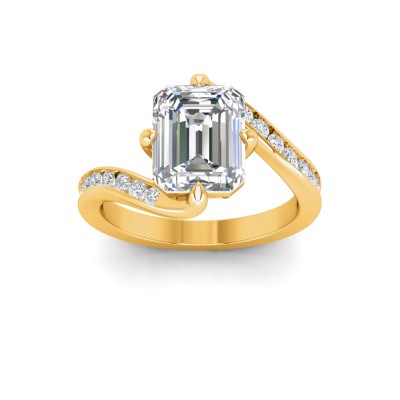 4 Ct Emerald Lab Diamond & .35 Ctw Curved Wave Pavé Engagement Ring