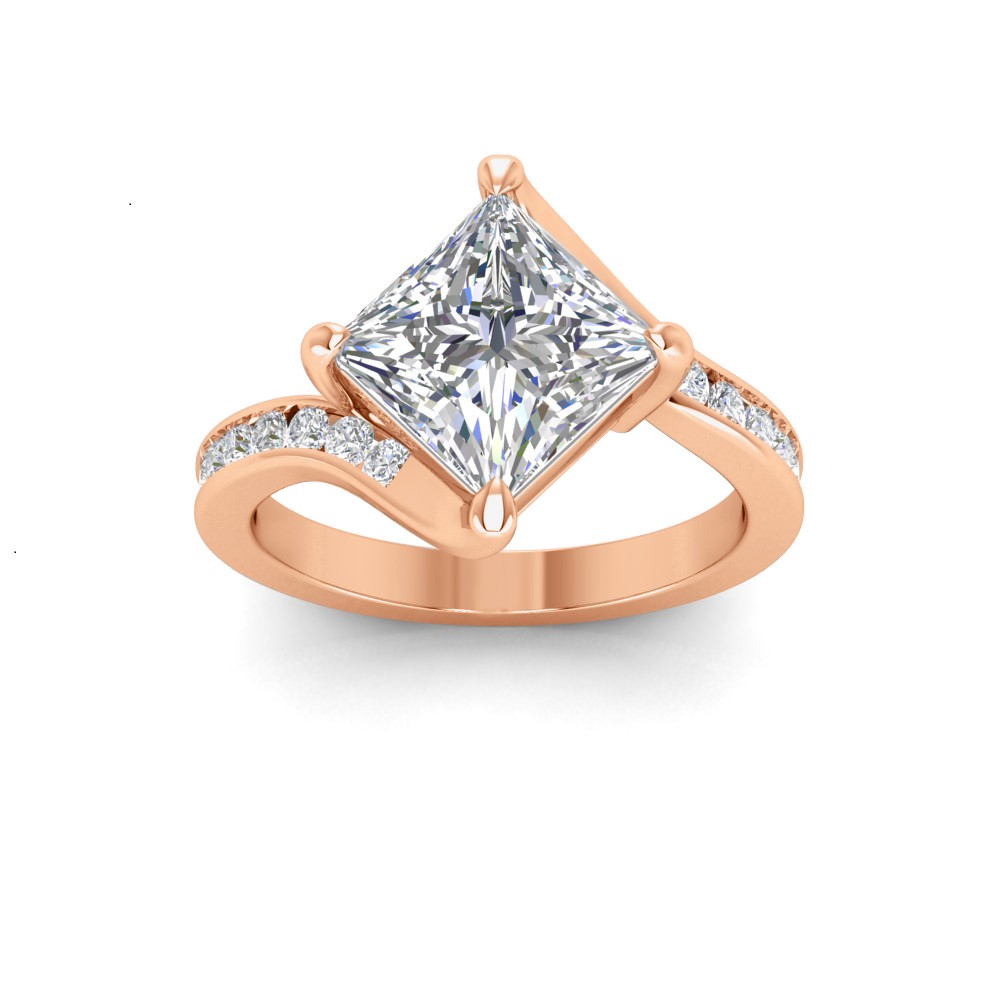 3 Ct Princess Lab Diamond & .35 Ctw Curved Wave Pavé Engagement Ring