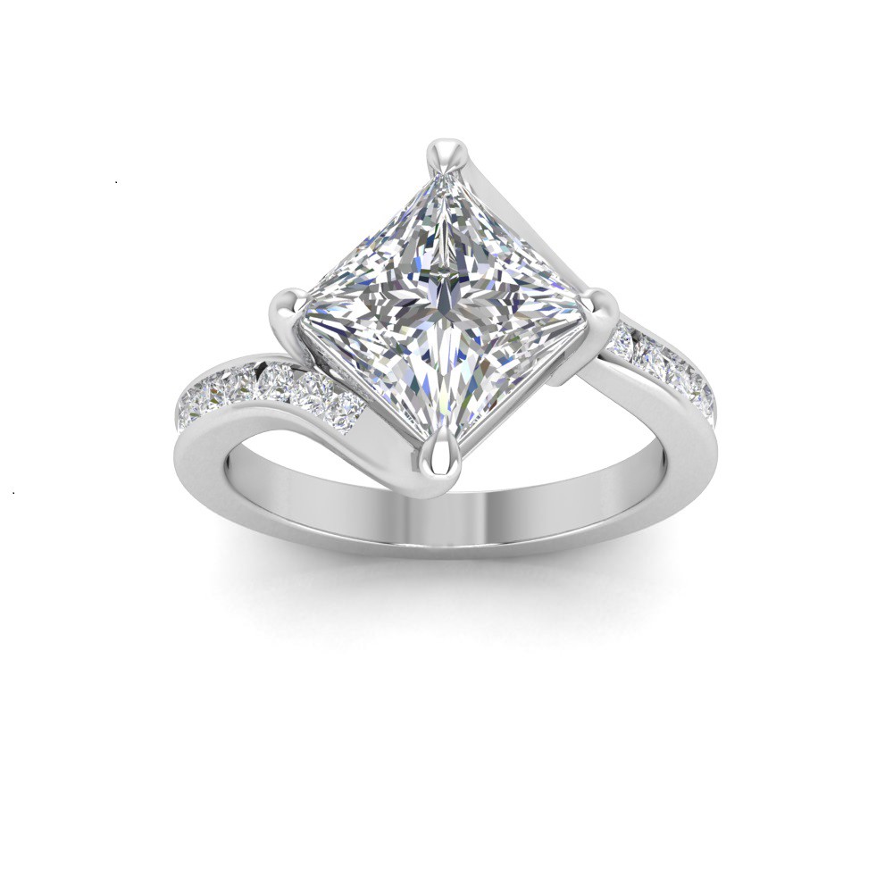 5 Ct Princess Lab Diamond & .35 Ctw Curved Wave Pavé Engagement Ring