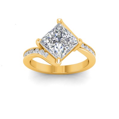 3 Ct Princess Moissanite & .35 Ctw Lab Diamond Curved Wave Pavé Engagement Ring