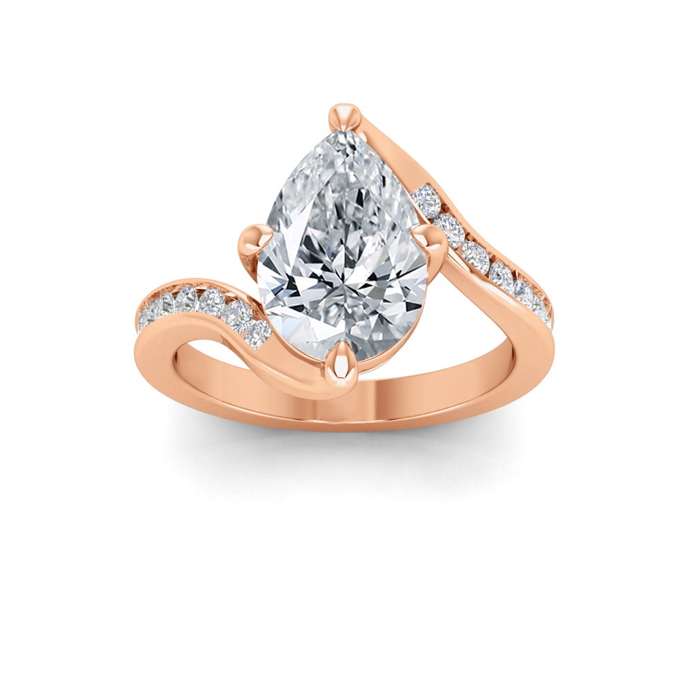 6 Ct Pear Moissanite & .35 Ctw Lab Diamond Curved Wave Pavé Engagement Ring