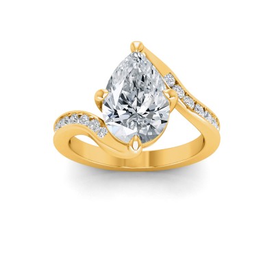 3 Ct Pear Lab Diamond & .35 Ctw Curved Wave Pavé Engagement Ring