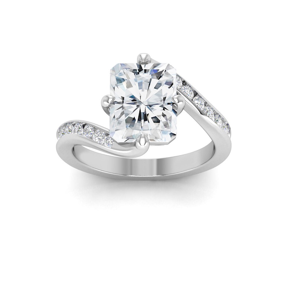 6 Ct Radiant Colorless Lab Diamond & .35 Ctw Curved Wave Pavé Engagement Ring